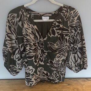 Velvet Women's Floral Blouse - Green, Black and Cream